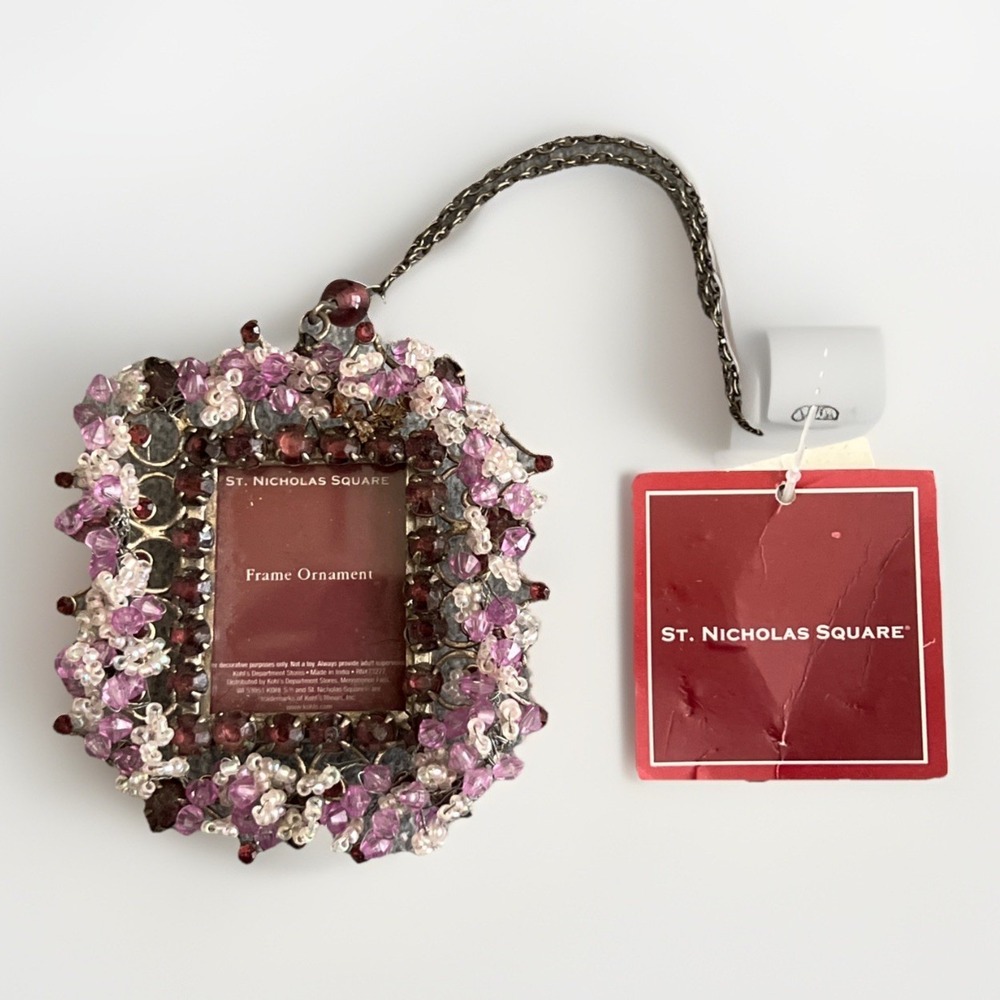 St. Nicholas Square Photo Frame Ornament Beaded Hanging Small Everyday Decor NWT